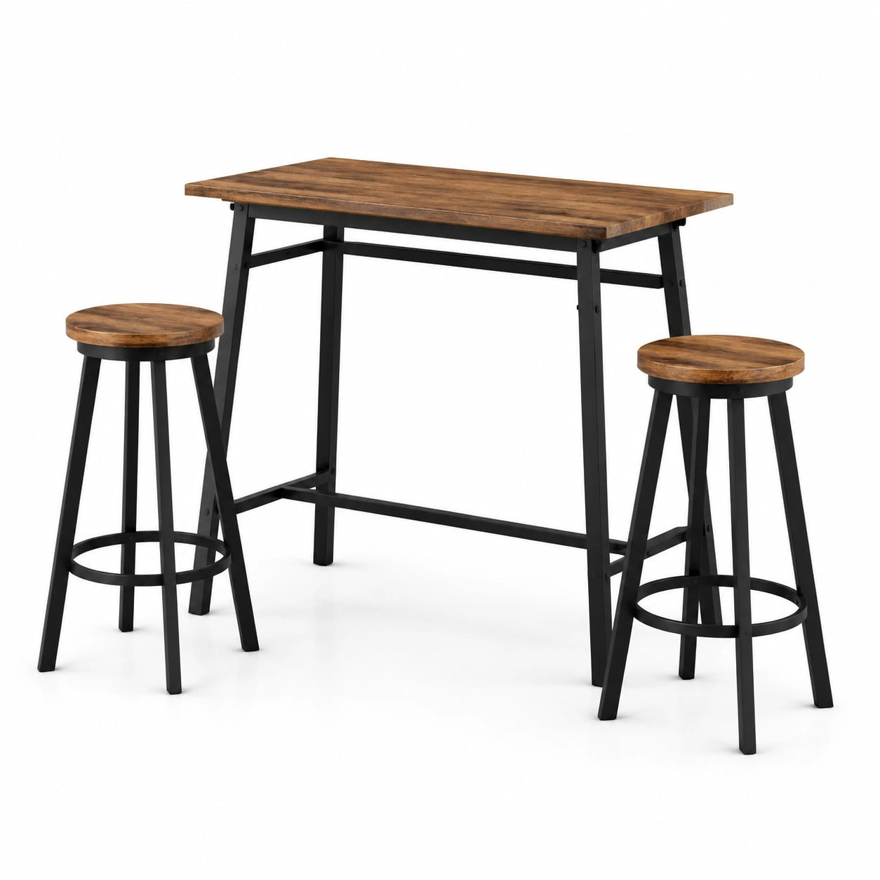 Holz-Metall Bartisch-Set mit 2 Hockern in Braun/Schwarz