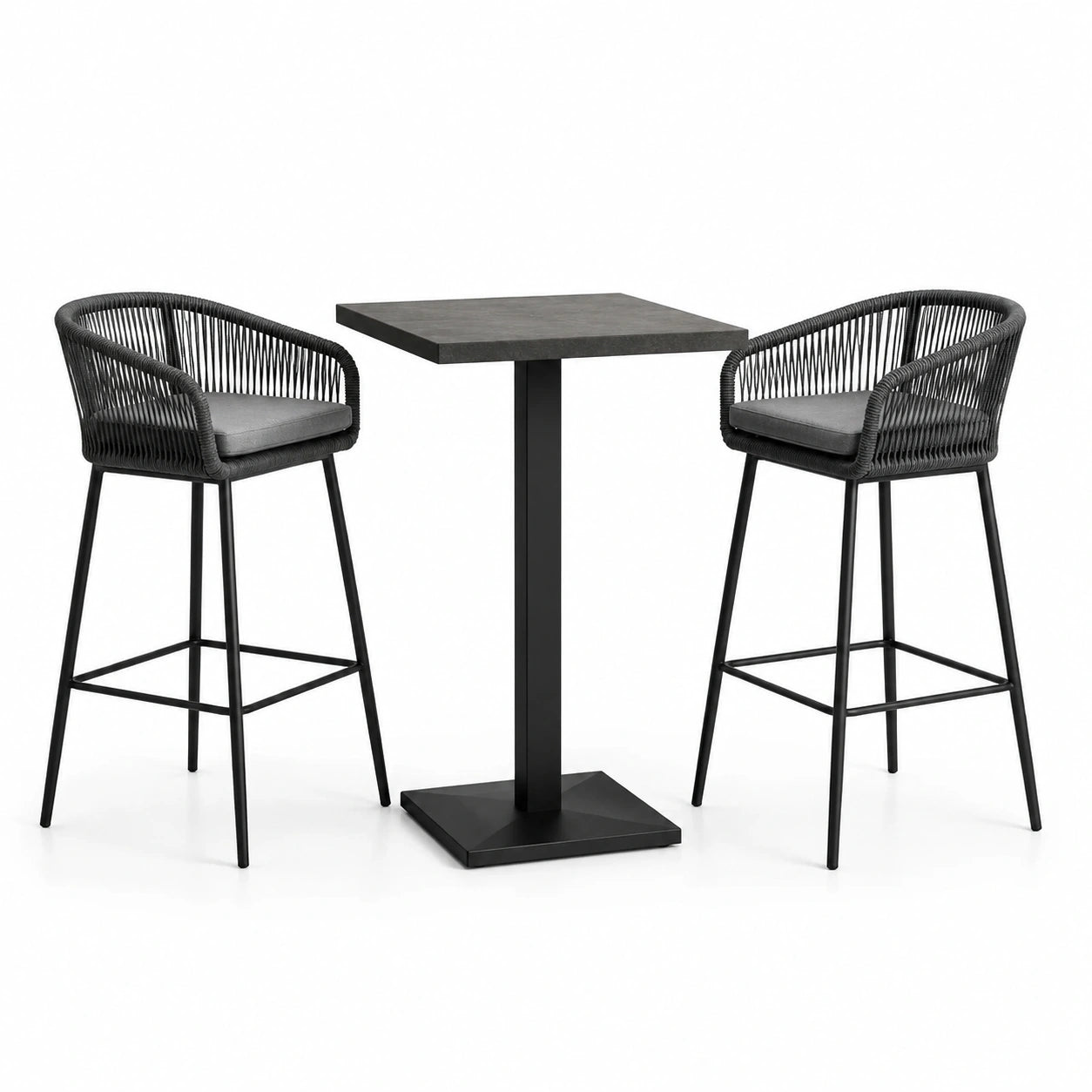 Bartisch-Set quadratisch Schwarz Metall 70x70 cm