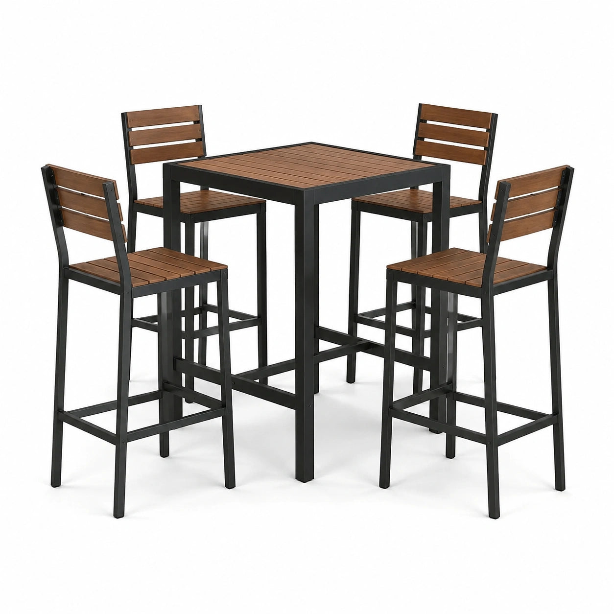 Bartisch-Set quadratisch Metall Akazienholz Braun/Schwarz 70x70x105 cm