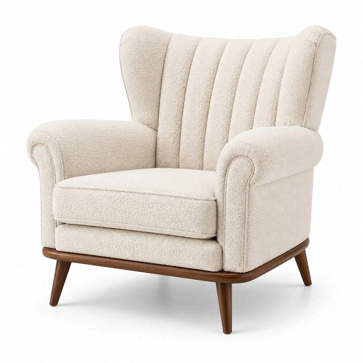 Sessel Bouclé Stoff Massivholz Beige 85x92x88 cm