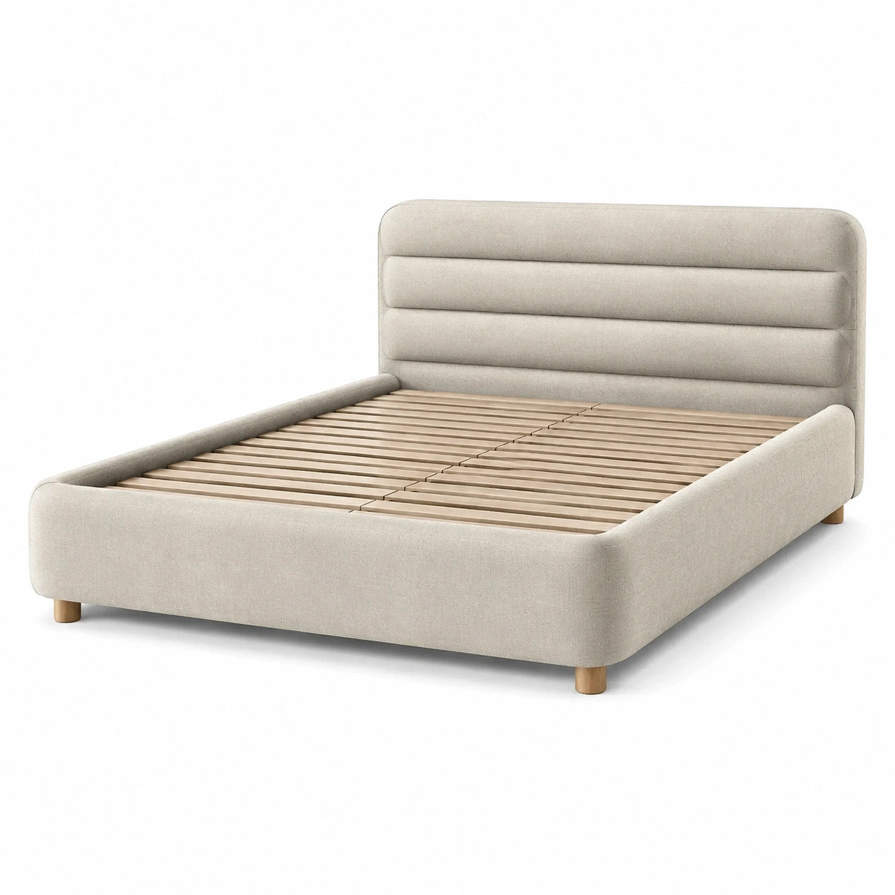 Doppelbett 200x180 cm Polyestergewebe mit Eichenholzfüßen