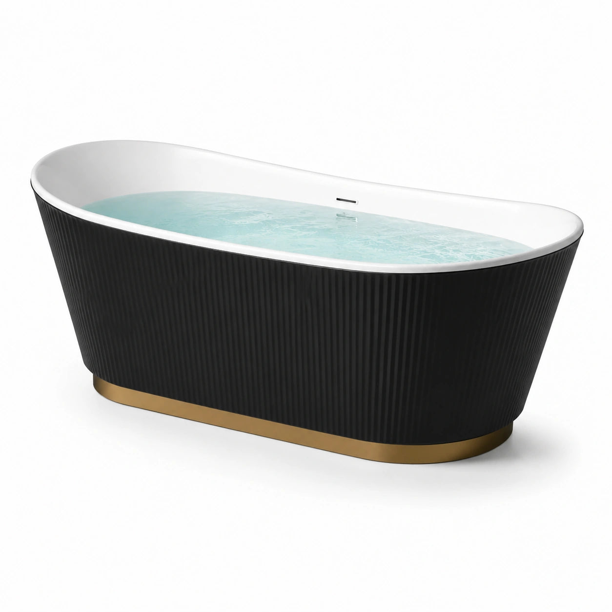 Freistehende Badewanne Acryl Schwarz mit Goldsockel