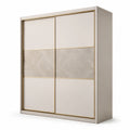 Kleiderschrank aus MDF mit Metallrahmen, Beige und Marmoroptik