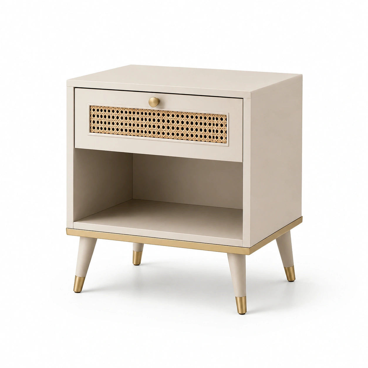 Nachttisch mit Schublade und Rattangeflecht MDF Beige 50x40x60cm