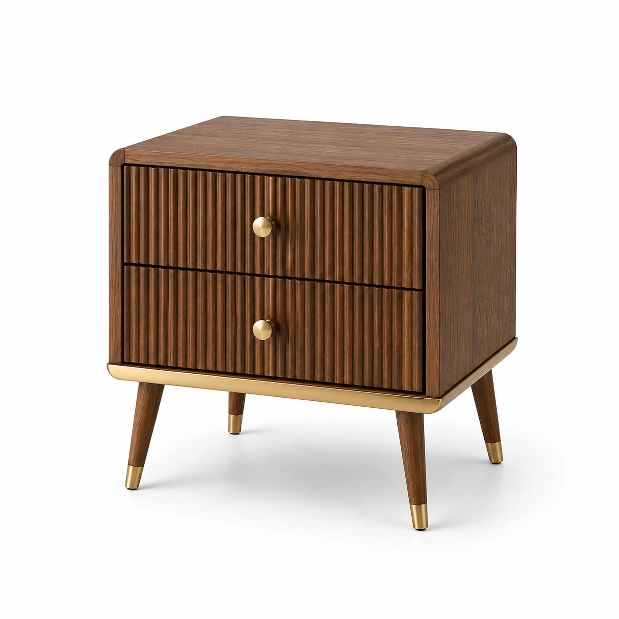 Nachttisch Holz Eichefurnier mit Metallelementen Braun 60x40x55cm