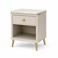 Nachttisch Beige Metall MDF mit Kunstmarmorplatte 50x60x40cm