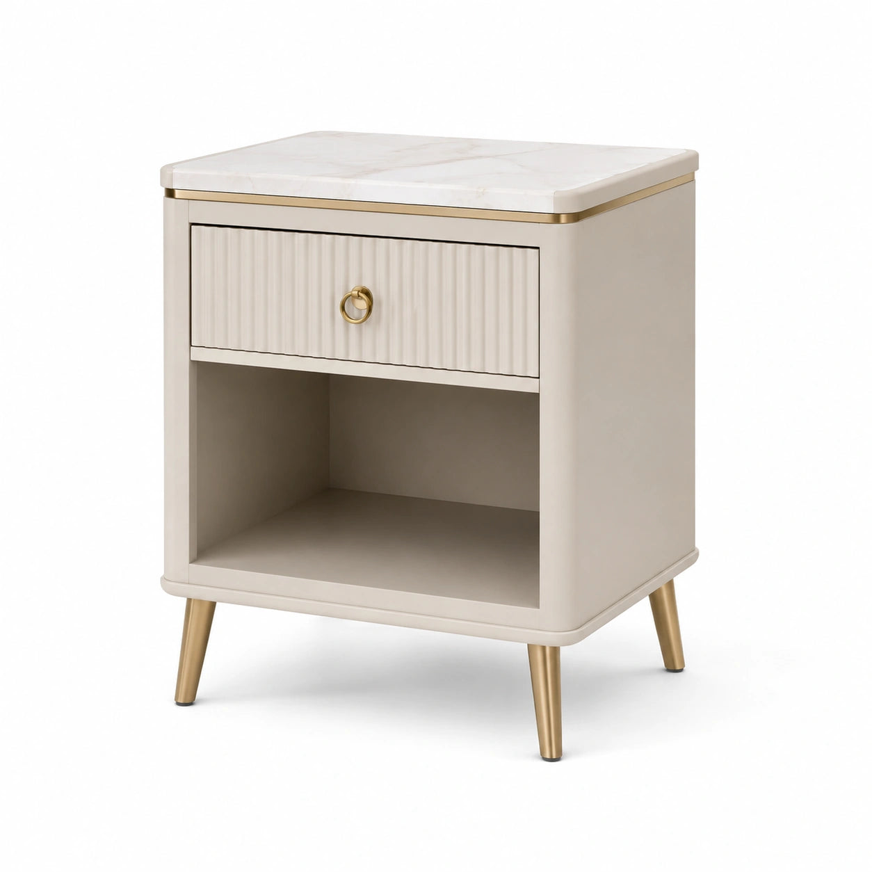 Nachttisch Beige Metall MDF mit Kunstmarmorplatte 50x60x40cm